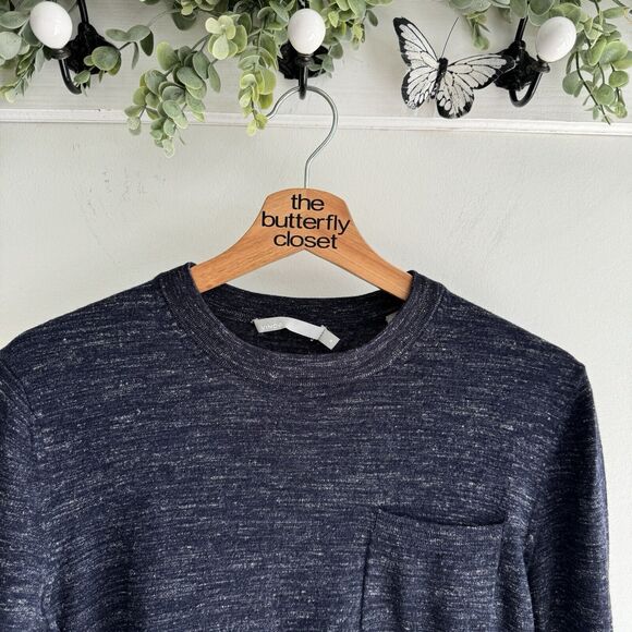 Mens Vince Heathered Navy Crew Neck Wool Blend Sweater Medium - Picture 2 of 3